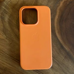 Orange Leather iPhone 14 Pro case. Case by Apple.